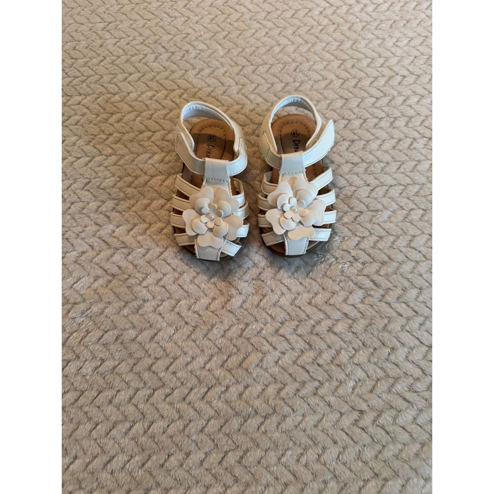 Dream Pairs Toddler Girls White Floral Strappy Sandals Size 4T Hook and Loop